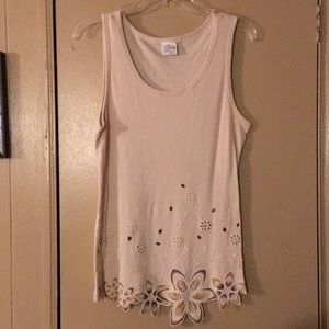 Beaded Tan & Brown Ribbed Tank Top